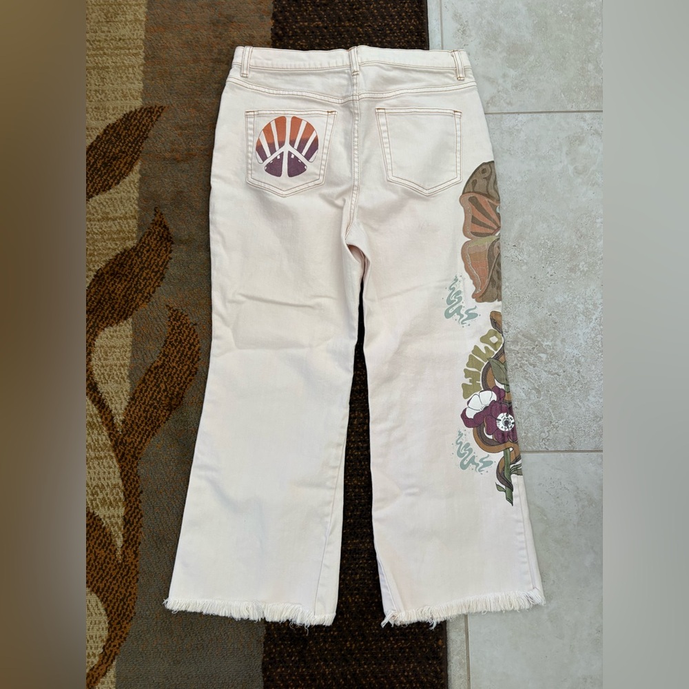 Free People Light Pink Floral Side-Print Flare Jeans - Picture 4 of 6